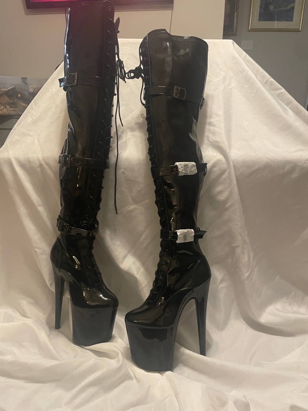 Patent Leather High Platform Thigh-High Boots - Black